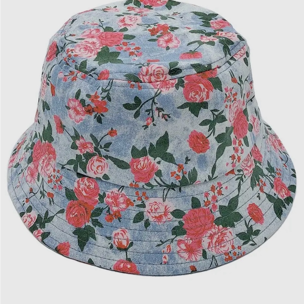 Roses Floral Print Denim Bucket Hat